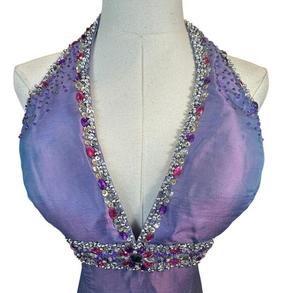 Terani Couture 90s Y2K Size 4 Embellished Halter Fairy Party Formal Mini Dress - Picture 8 of 16